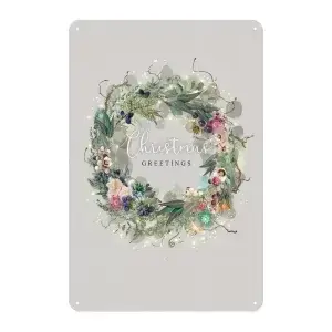Metalen wandbordje Krans Christmas Greetings
