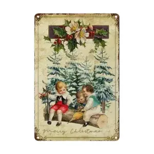 Metalen wandbordje Kinderen Merry Christmas