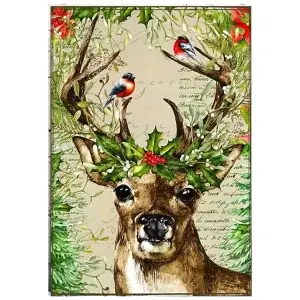 Metalen wandbordje Rendier met hulst in groen