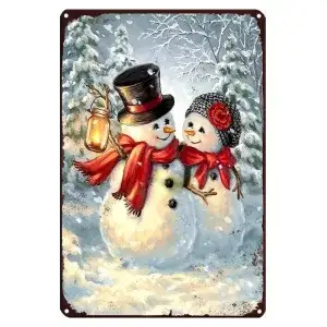 Metalen wandbordje Sneeuwpoppen