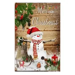 Metalen wandbordje Sneeuwpop Merry Christmas