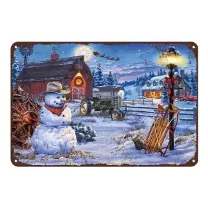 Metalen wandbordje Sneeuwpop op Boerderij