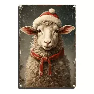 Metalen wandbordje Schaap met muts