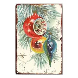 Metalen wandbordje Nostalgische kerstballen