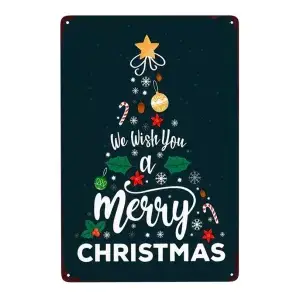 Metalen wandbordje Merry Christmas boom