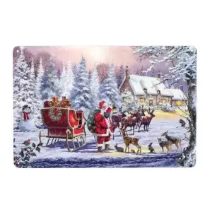 Metalen wandbordje Kerstman met rendieren