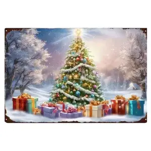 Metalen wandbordje Cadeaus onder de kerstboom