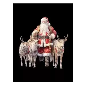 Kerstman loopt met rendieren (Zwarte achtergrond)