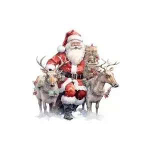 Kerstman knielend met rendieren