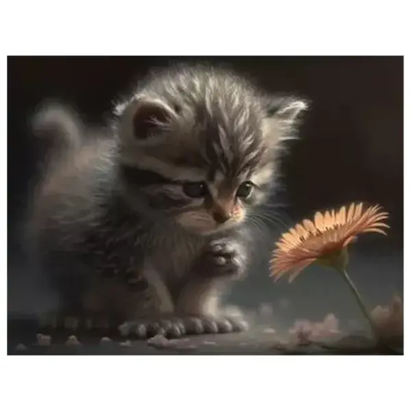 Poes speelt met bloem