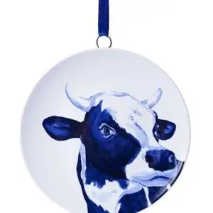 Kerstornament Heinen Delfts Blauw wandbordje - Koe - Keramiek - 6 cm