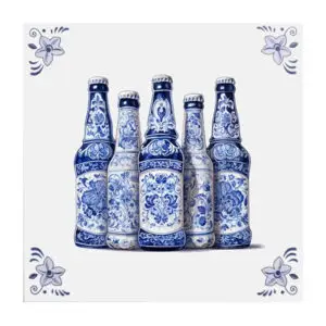 Delfts blauw tegeltje bier flessen