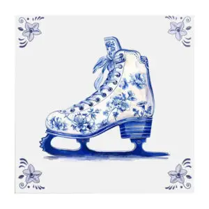 Delfts blauw tegeltje met Schaats