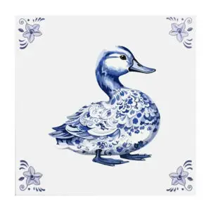 Delfts blauw tegeltje met eend
