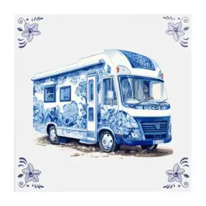 Delfts blauw tegeltje met camper