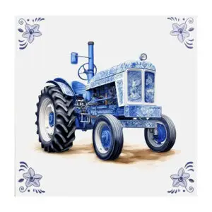 Delfts blauw tegeltje tractor