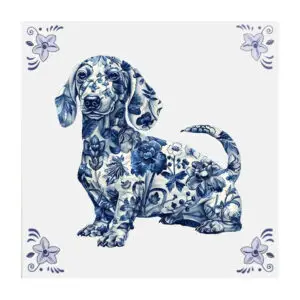 Delfts blauw tegeltje Teckel
