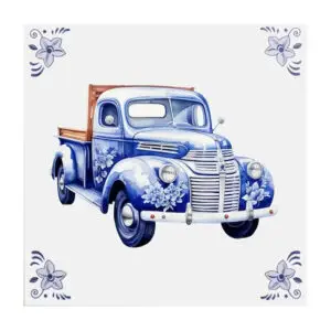 Delfts blauw tegeltje met pick-up truck