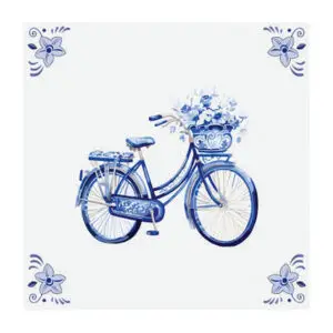 Delfts blauw tegeltje met fiets