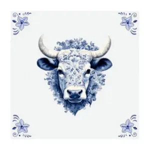 Delfts blauw tegeltje met koe