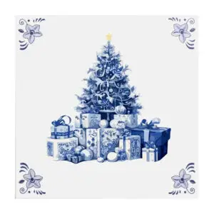 Delfts blauw tegeltje met kerstboom
