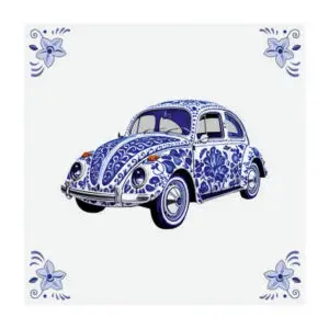 Delfts blauw tegeltje met Volkswagen kever