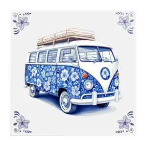 Delfts blauw tegeltje met camper!