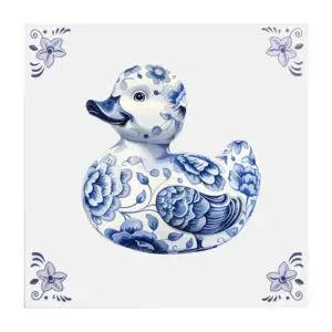 Delfts blauw tegeltje Badeendje