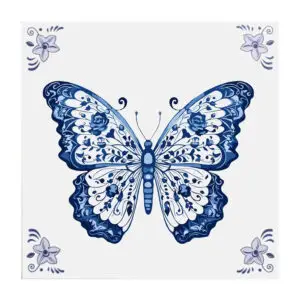 Delfts blauw tegeltje met vlinder