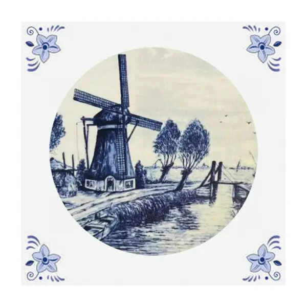 Delfs Blauw tegeltje Daar bij die molen