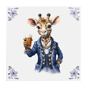 Delfts blauw tegeltje met giraffe