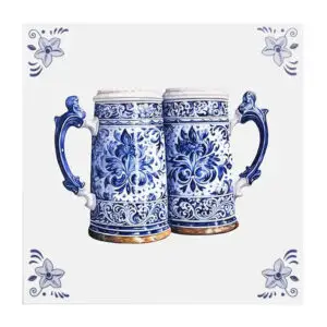 Delfts blauw tegeltje met bierpullen