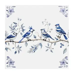 Delfts blauw tegeltje met vogels op tak