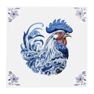 Delfts blauw tegeltje met Haan