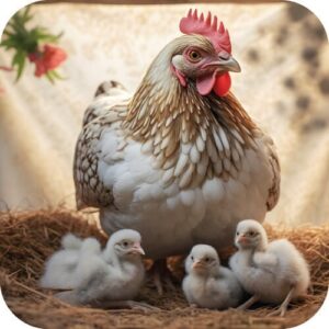 Viltjes Kip met kuikens 10 stuks